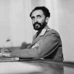 Historical photograph of Emperor Haile Selassie delivering a speech to Ethiopians in 1935.
